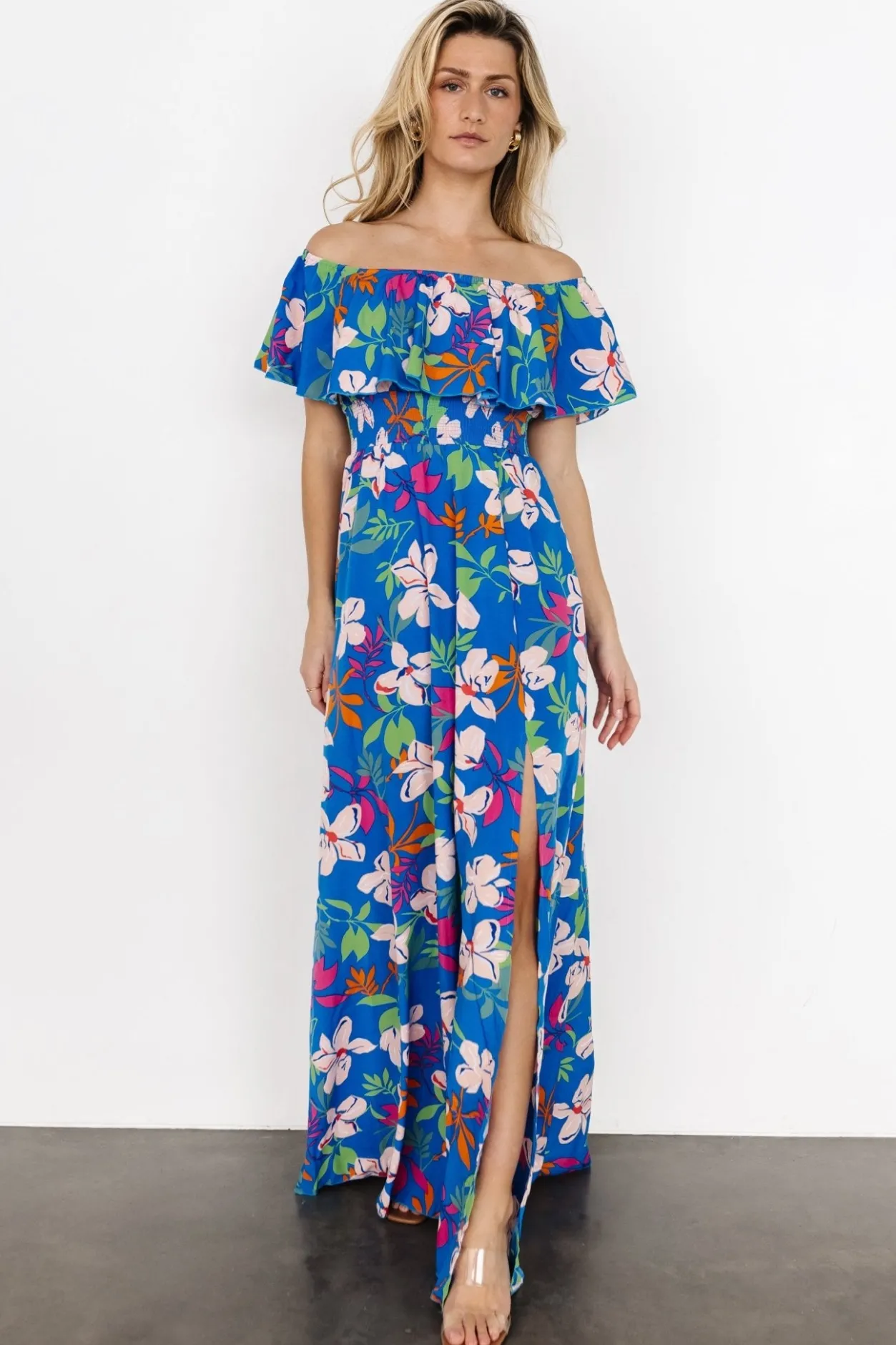Outlet Baltic Born Talia Off Shoulder Maxi Dress | Blue Floral BlueFloral