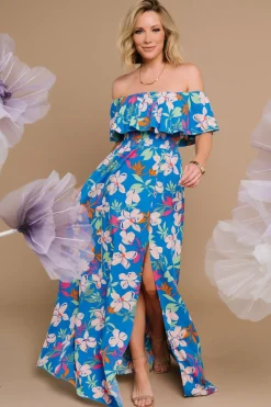 Outlet Baltic Born Talia Off Shoulder Maxi Dress | Blue Floral BlueFloral