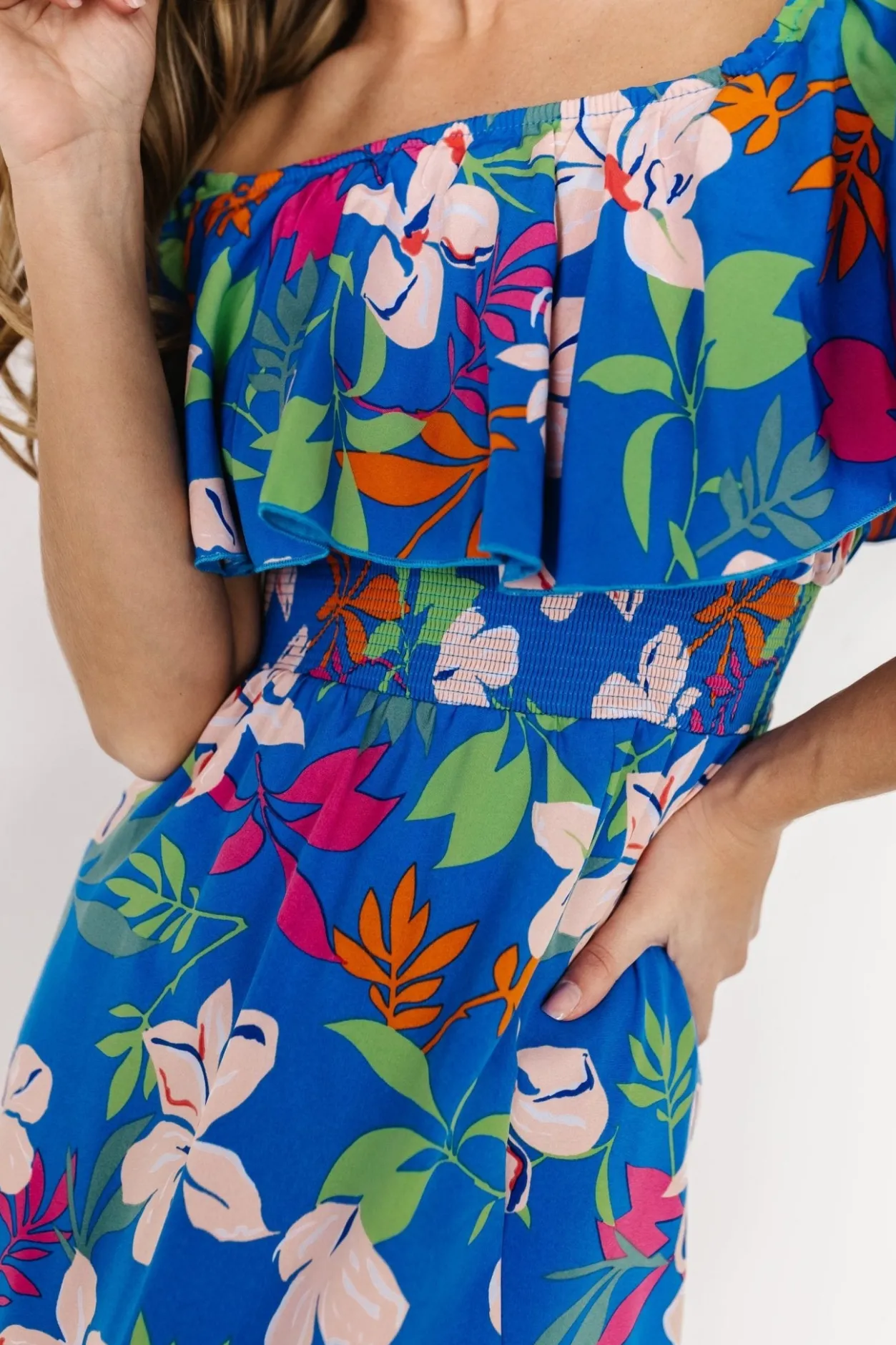 Outlet Baltic Born Talia Off Shoulder Maxi Dress | Blue Floral BlueFloral