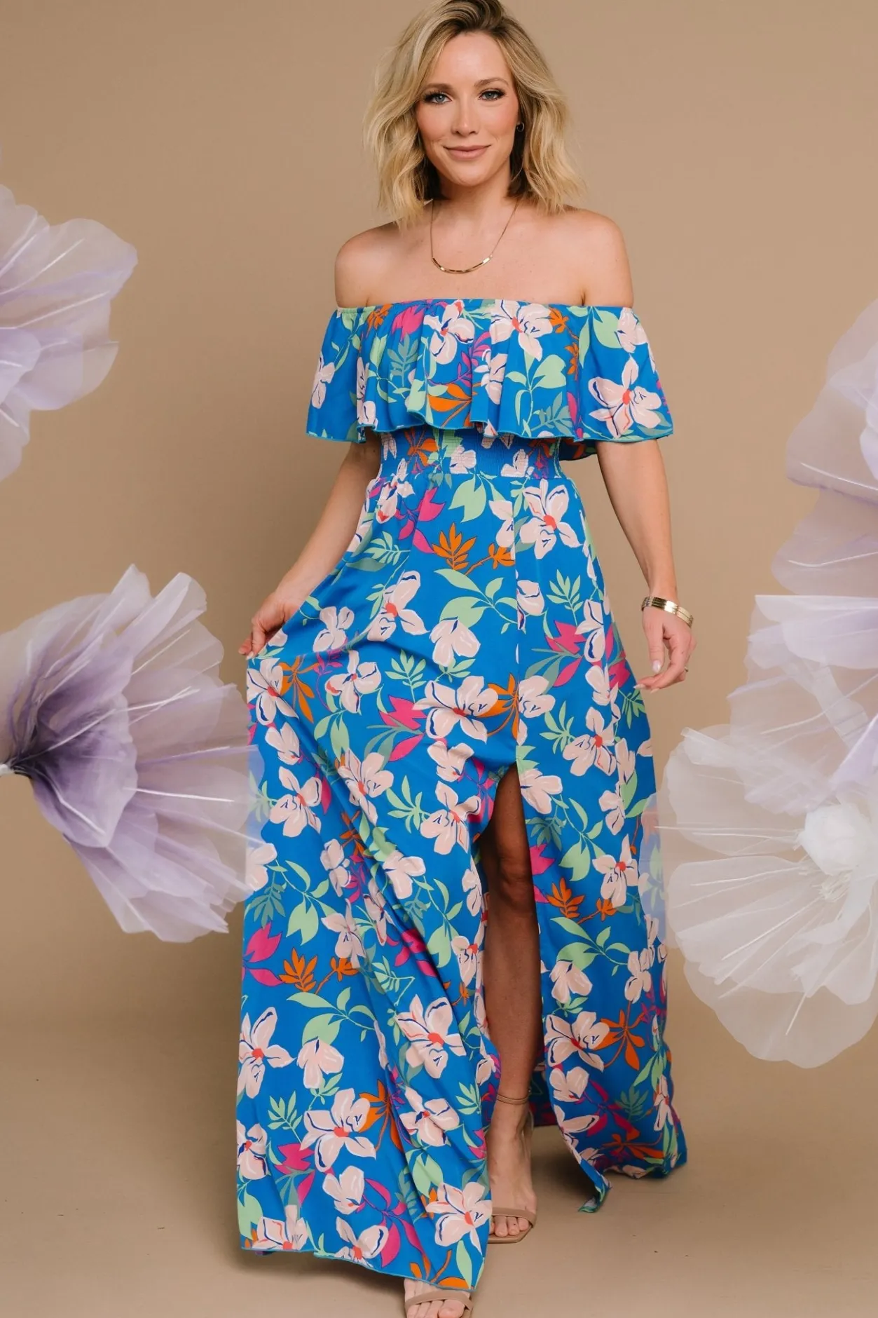 Outlet Baltic Born Talia Off Shoulder Maxi Dress | Blue Floral BlueFloral