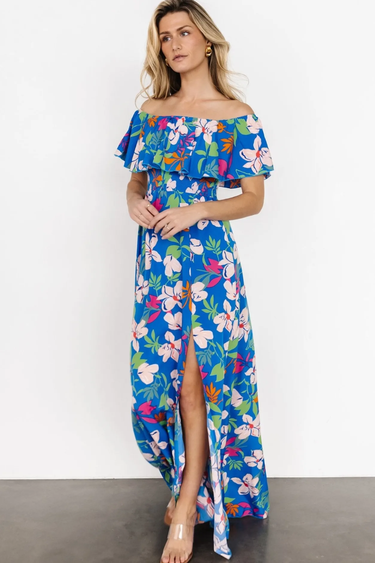 Outlet Baltic Born Talia Off Shoulder Maxi Dress | Blue Floral BlueFloral