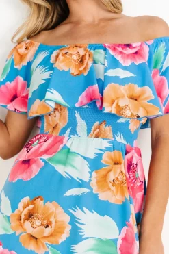 Clearance Baltic Born Talia Off Shoulder Maxi Dress | Sea Blue Floral SeaBlueFloral