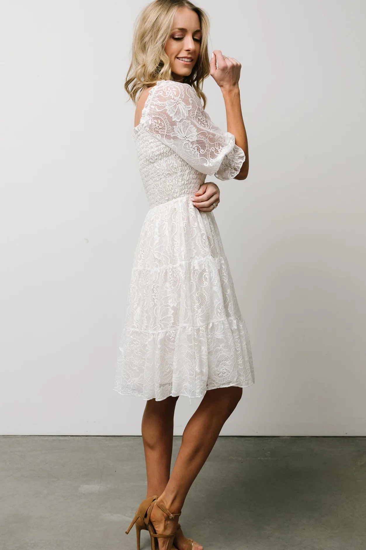 Discount Baltic Born Tate Smocked Lace Short Dress | Off White OffWhite