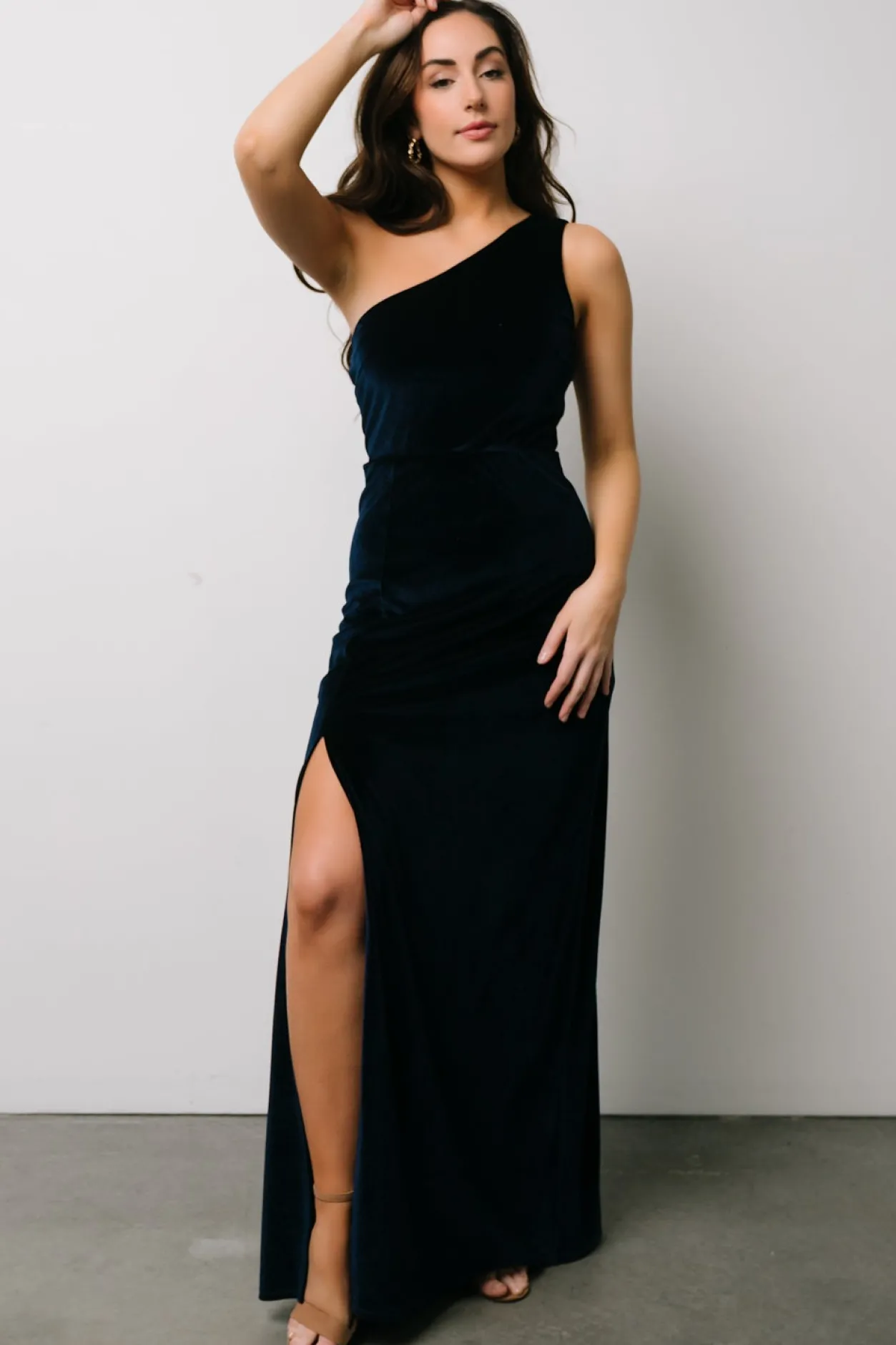 New Baltic Born Tatiana Velvet One Shoulder Maxi Dress | Navy