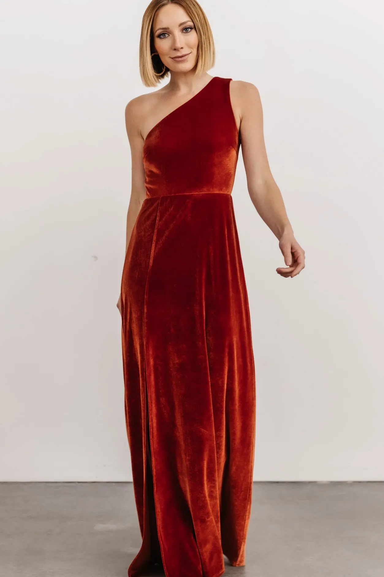 Sale Baltic Born Tatiana Velvet One Shoulder Maxi Dress | Rust