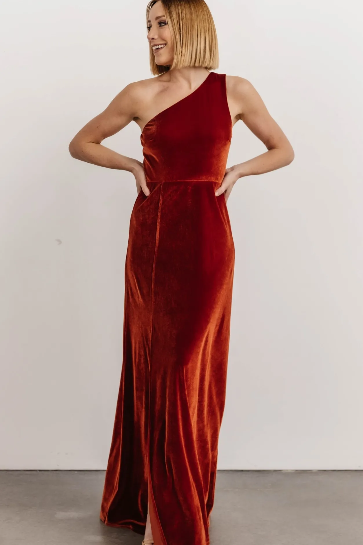 Sale Baltic Born Tatiana Velvet One Shoulder Maxi Dress | Rust