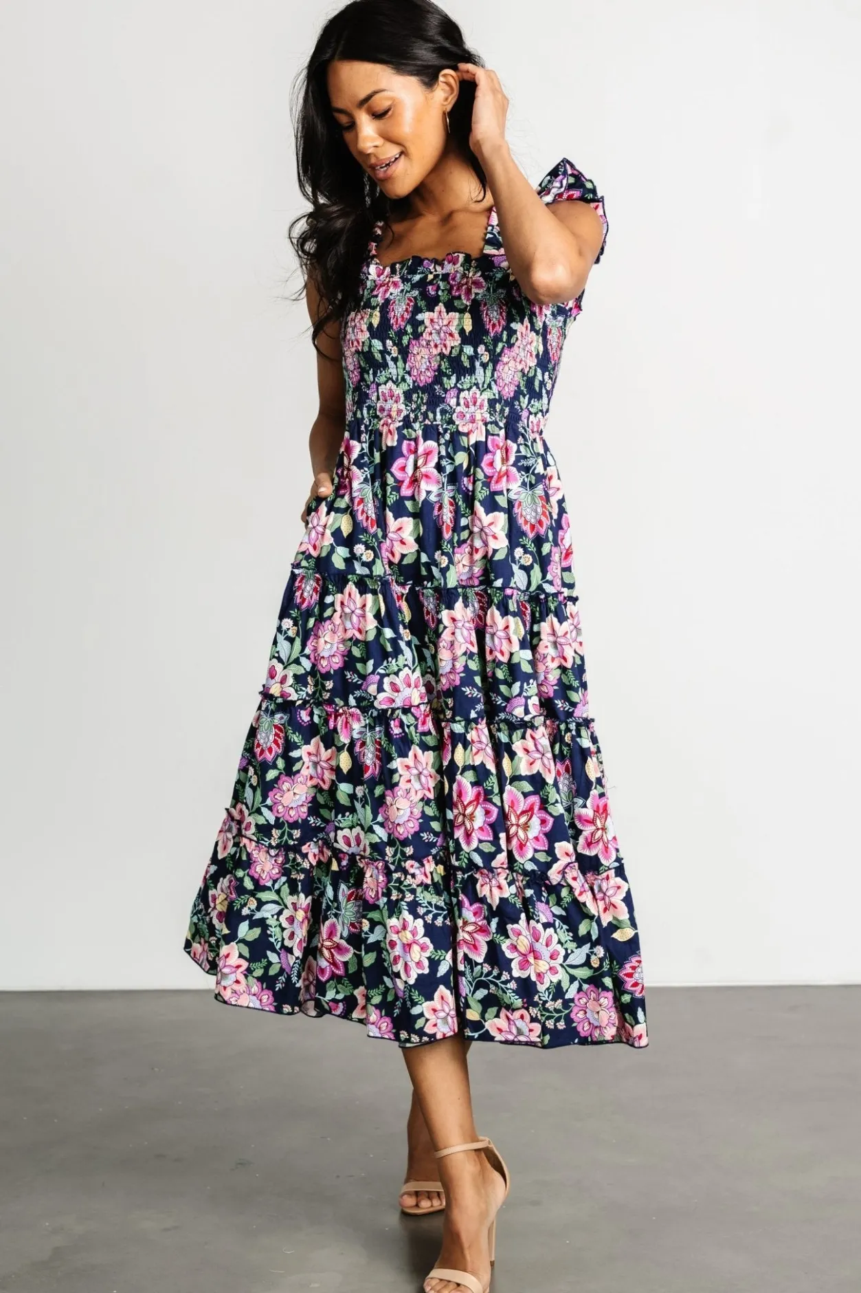 Outlet Baltic Born Tatum Smocked Tiered Dress | Navy Multi NavyMulti