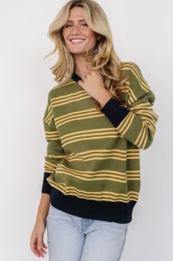 Discount Baltic Born Thomas Striped Sweater | Olive Multi OliveMulti