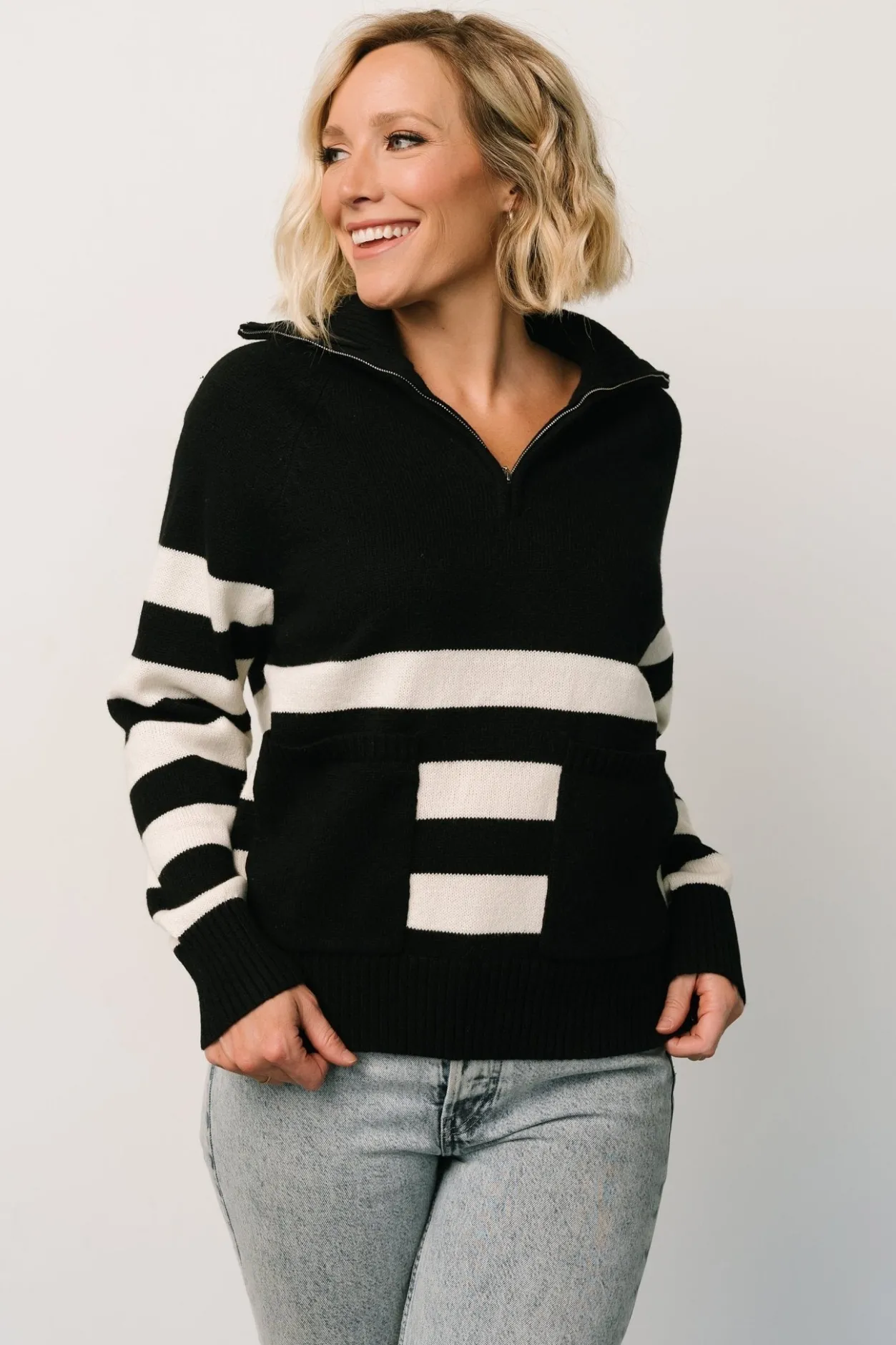 Clearance Baltic Born Trish Striped Sweater | Black + Off White Black+OffWhite