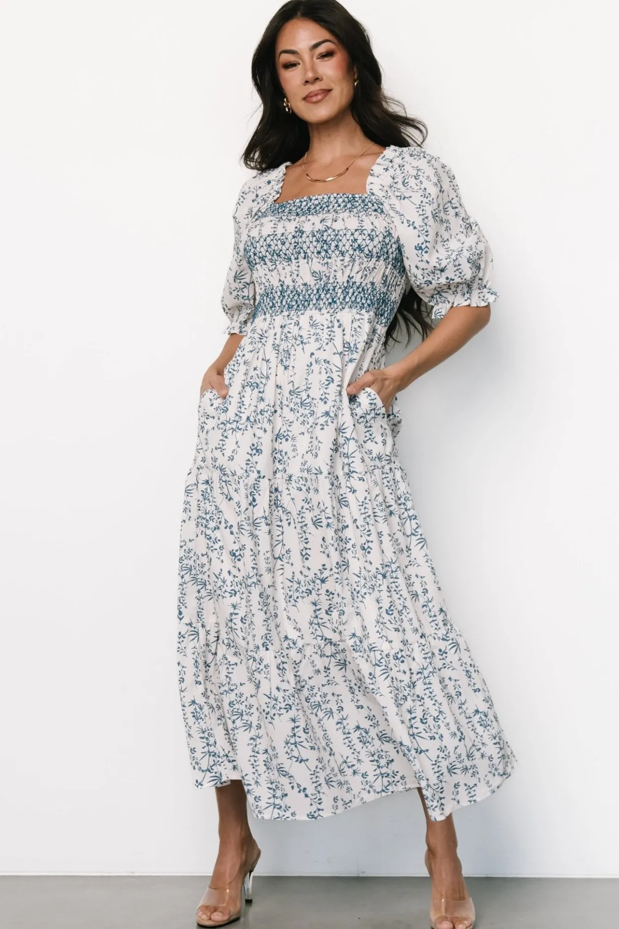 Hot Baltic Born Tulsa Smocked Dress | Off White + Blue OffWhite+Blue