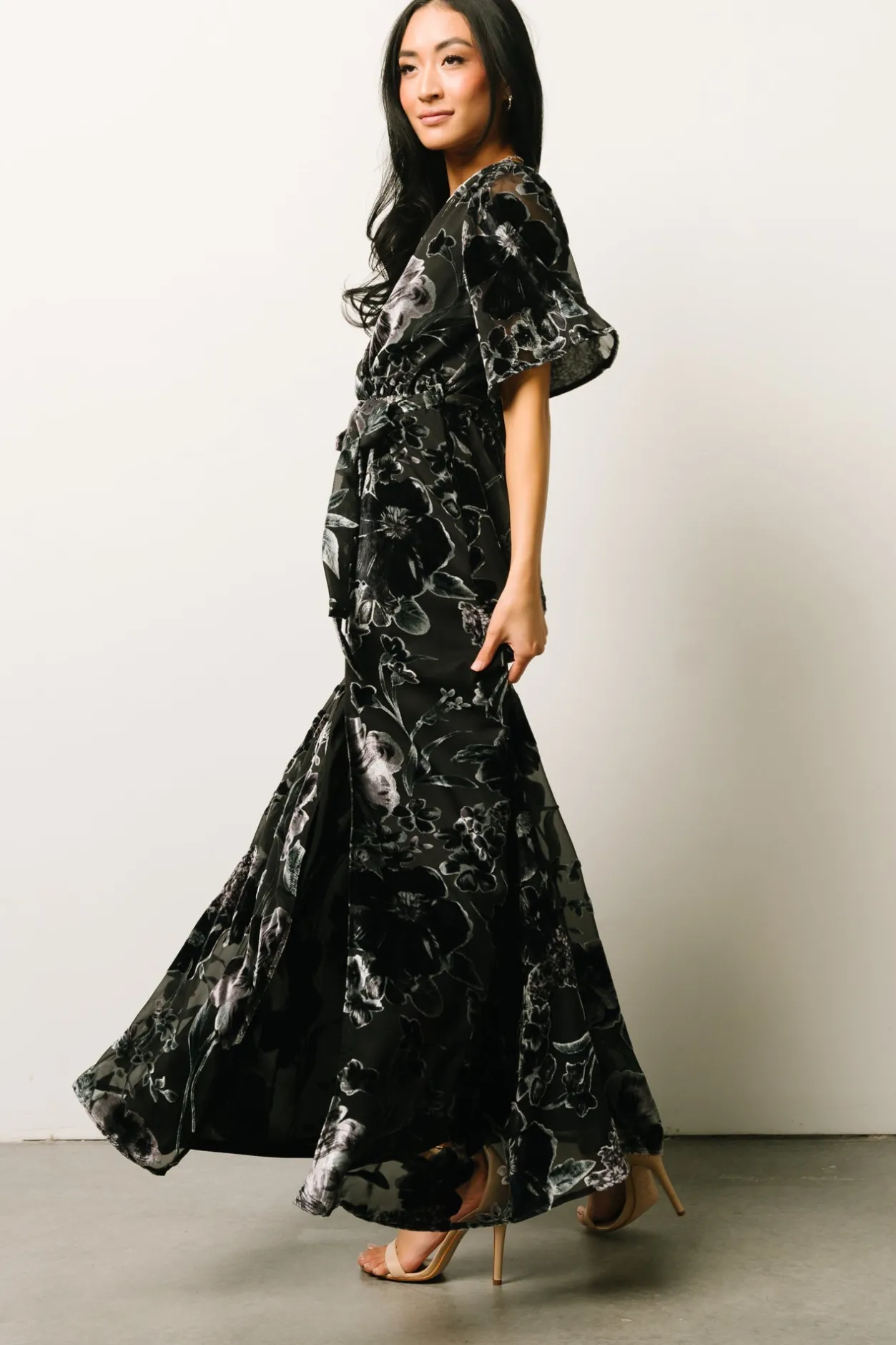 Hot Baltic Born Uma Velvet Maxi Dress | Black + Silver Floral Black+SilverFloral