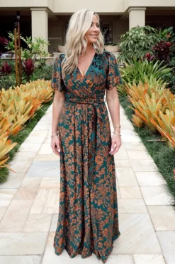 Clearance Baltic Born Uma Velvet Maxi Dress | Bronze + Jade Bronze+Jade