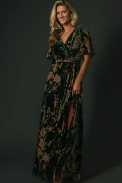 Sale Baltic Born Uma Velvet Maxi Dress | Green Floral GreenFloral