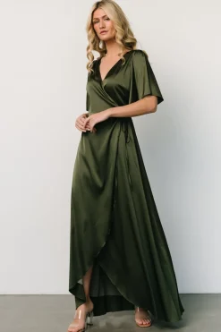 Best Baltic Born Vara Satin Maxi Wrap Dress | Juniper Green JuniperGreen