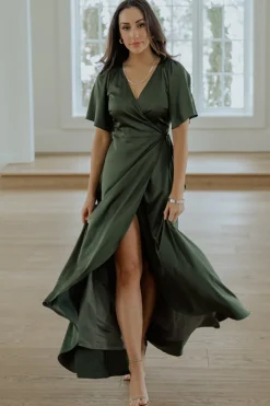 Best Baltic Born Vara Satin Maxi Wrap Dress | Juniper Green JuniperGreen