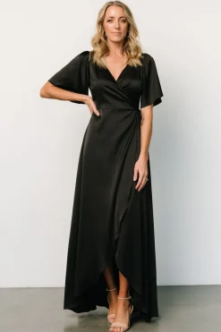 Online Baltic Born Vara Satin Maxi Wrap Dress | Black