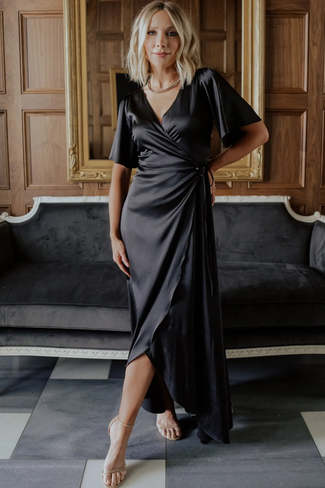 Online Baltic Born Vara Satin Maxi Wrap Dress | Black