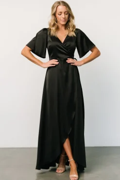Online Baltic Born Vara Satin Maxi Wrap Dress | Black