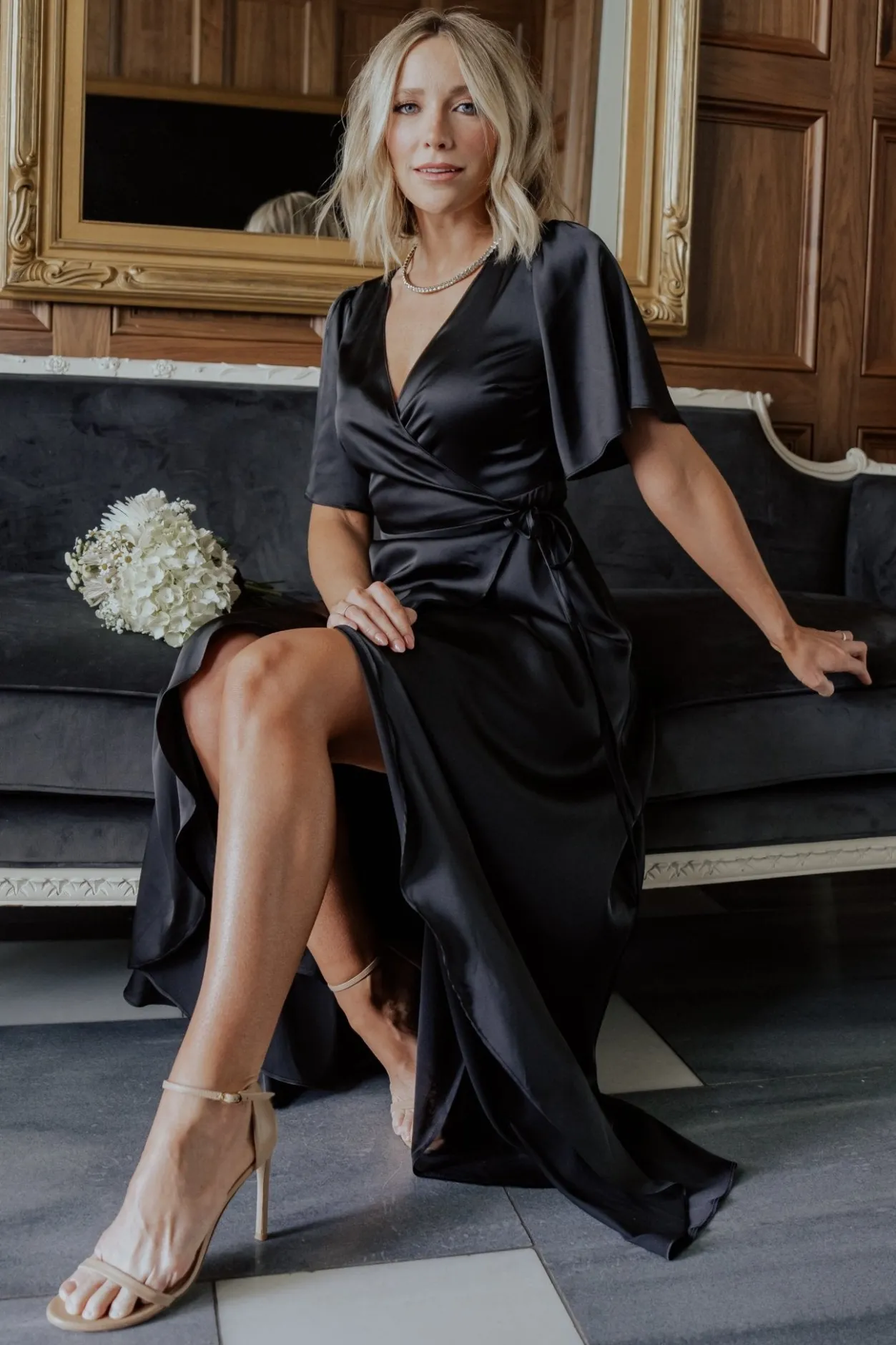 Online Baltic Born Vara Satin Maxi Wrap Dress | Black