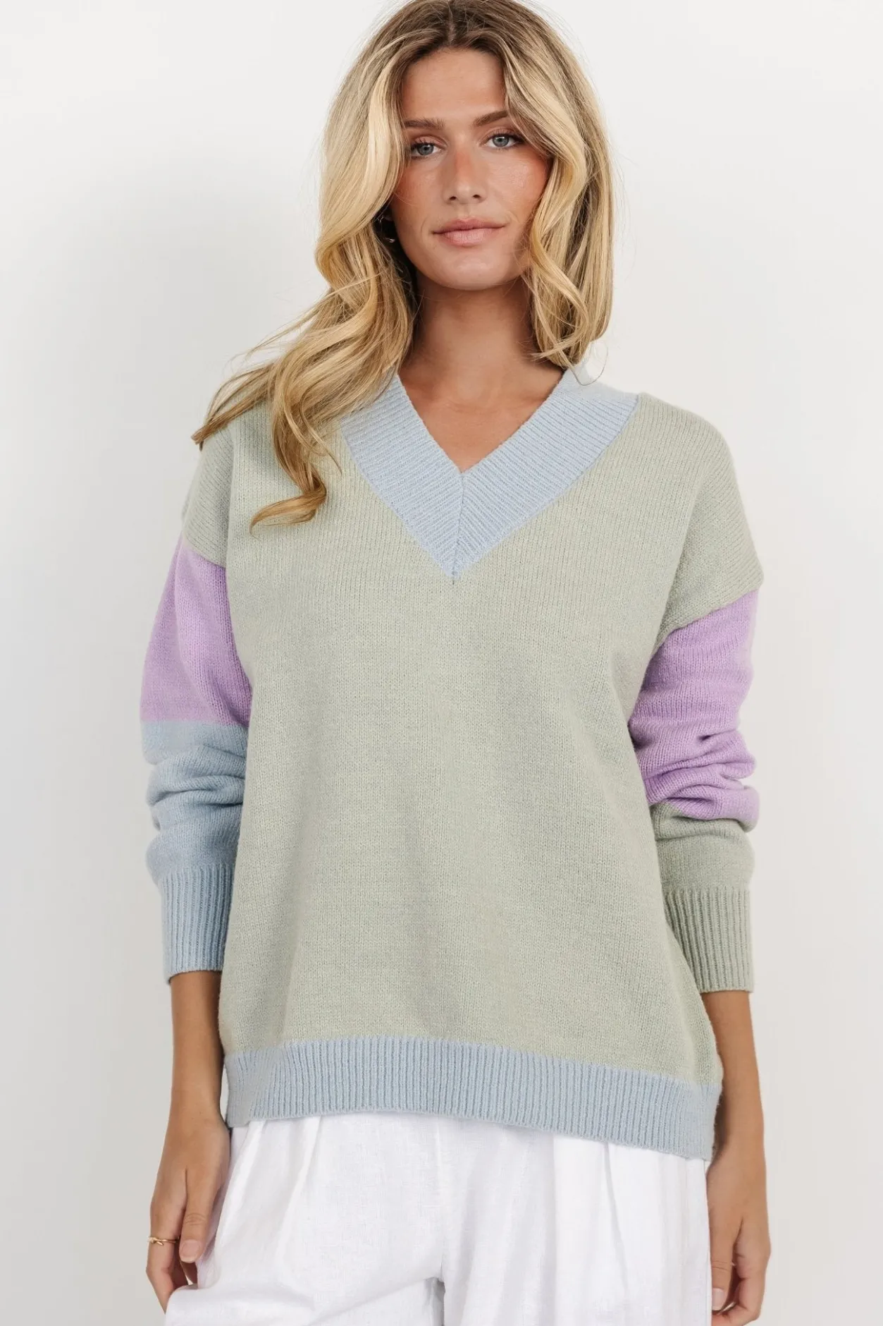 Clearance Baltic Born Varsity Color Block Sweater | Sage