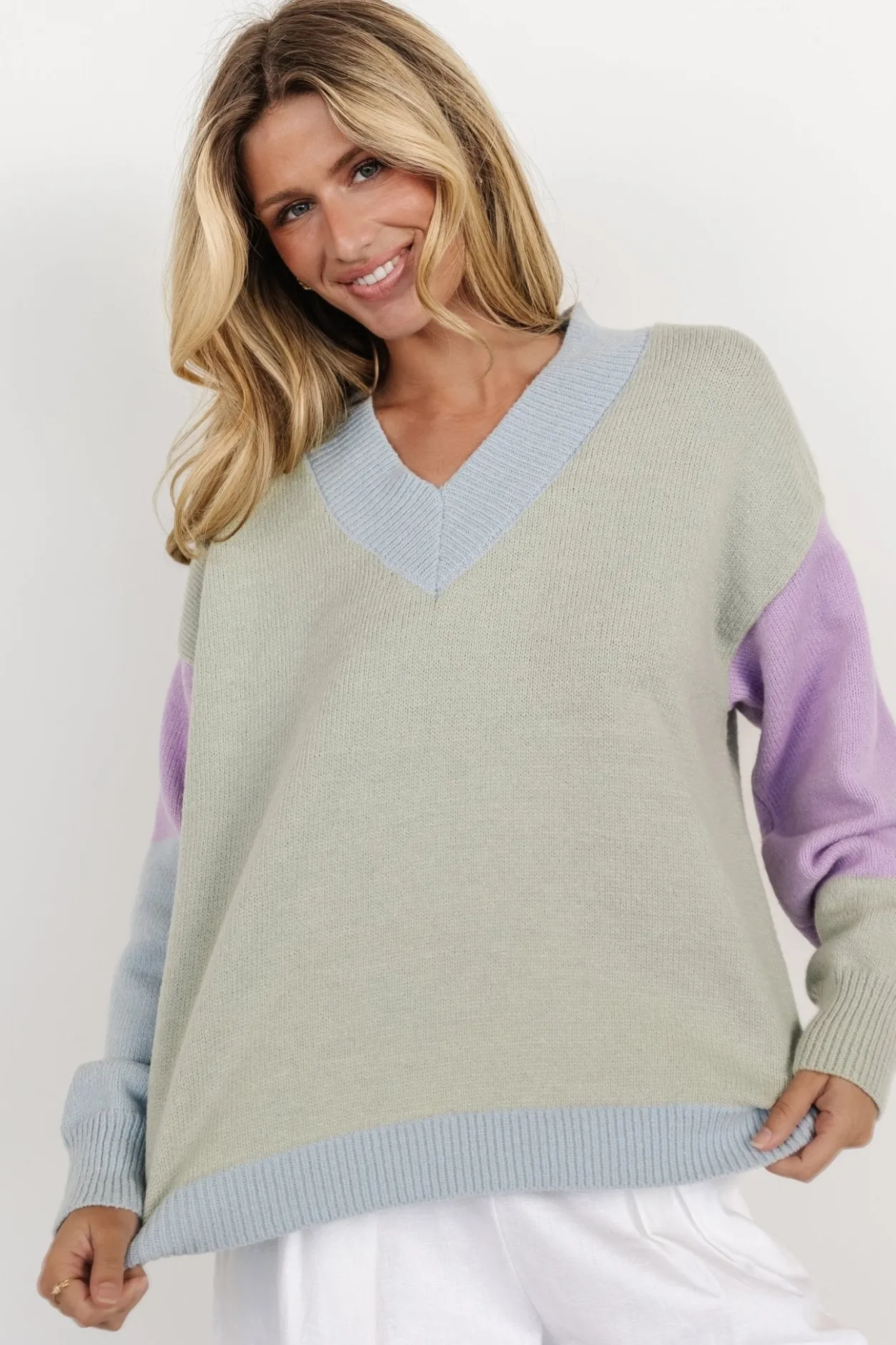 Clearance Baltic Born Varsity Color Block Sweater | Sage