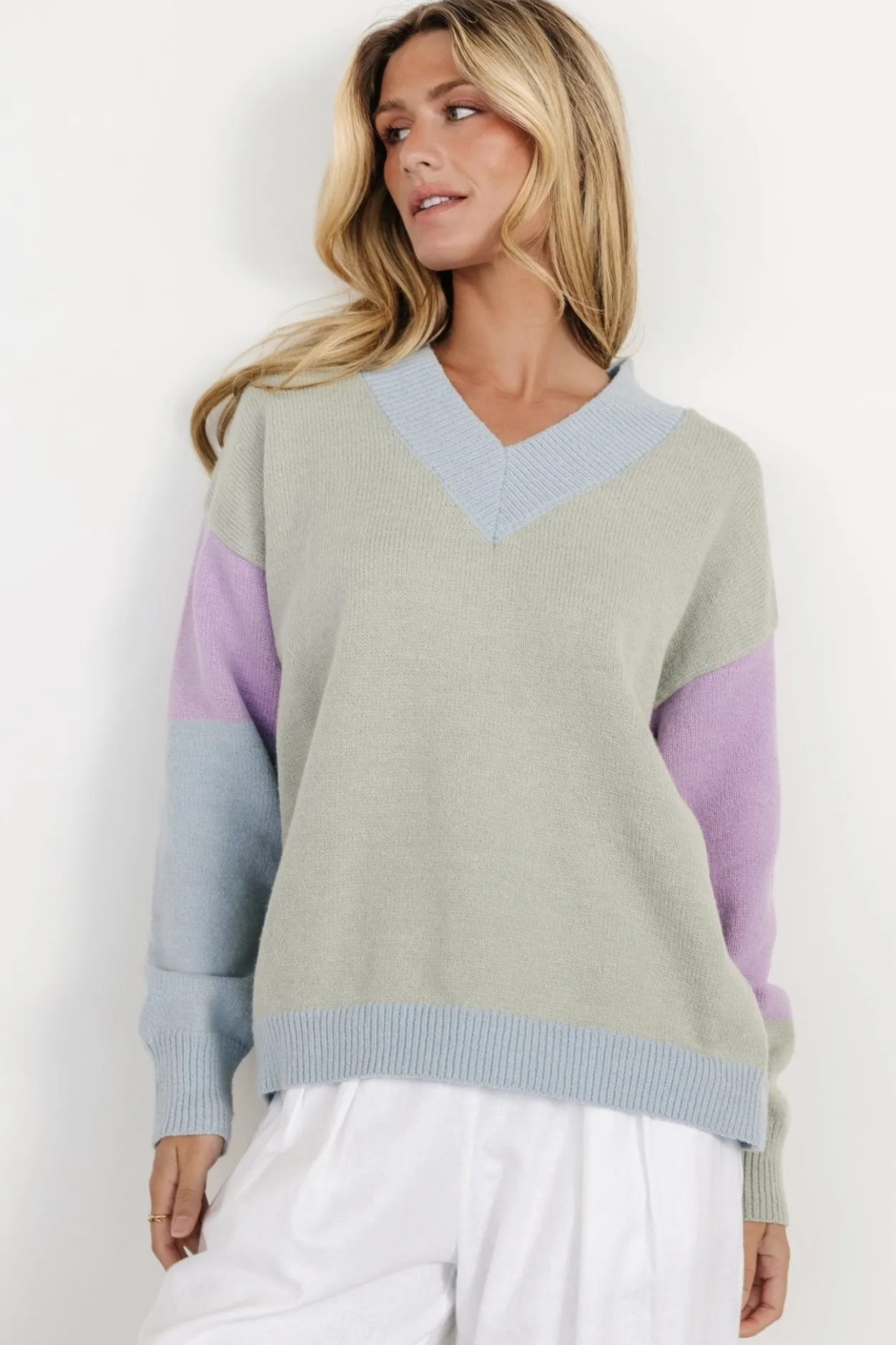 Clearance Baltic Born Varsity Color Block Sweater | Sage