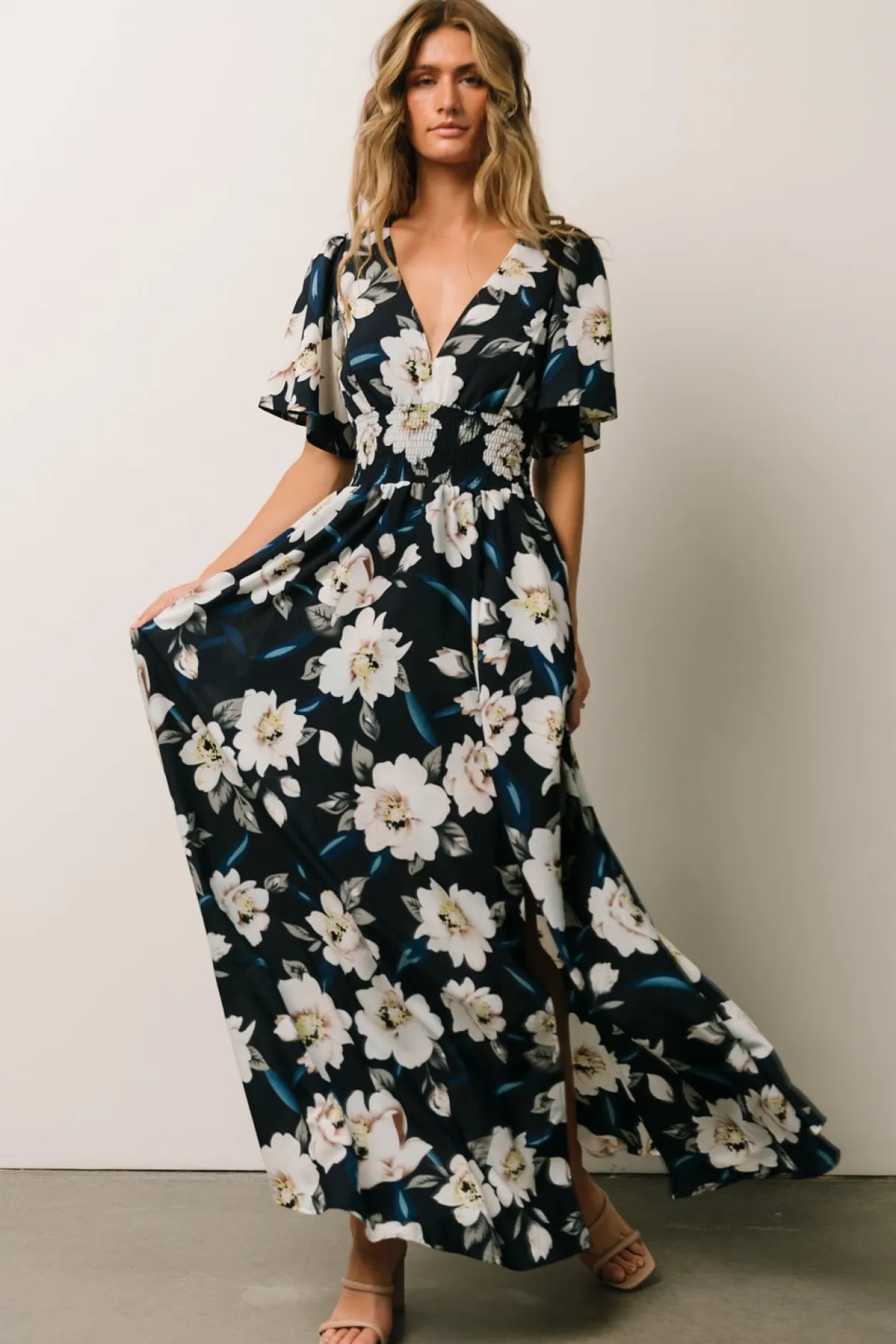 Online Baltic Born Verona Smocked Maxi Dress | Navy + White Floral Navy+WhiteFloral