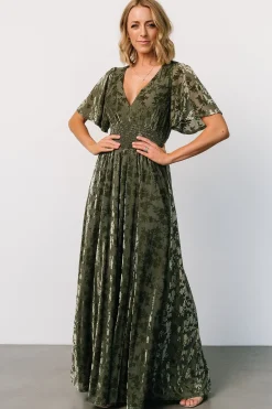 Discount Baltic Born Veronica Velvet Maxi Dress | Dark Sage DarkSage