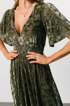 Discount Baltic Born Veronica Velvet Maxi Dress | Dark Sage DarkSage