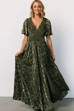 Discount Baltic Born Veronica Velvet Maxi Dress | Dark Sage DarkSage