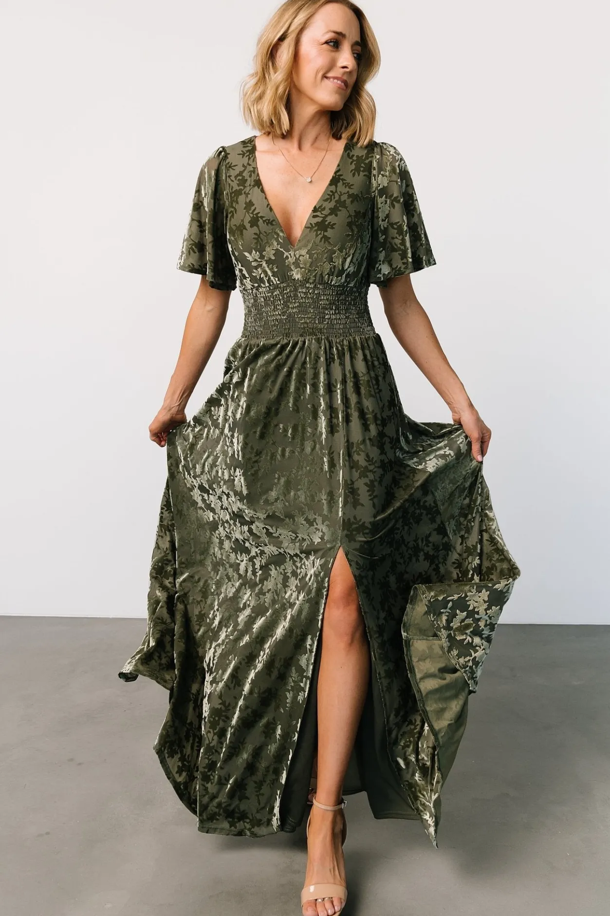 Discount Baltic Born Veronica Velvet Maxi Dress | Dark Sage DarkSage