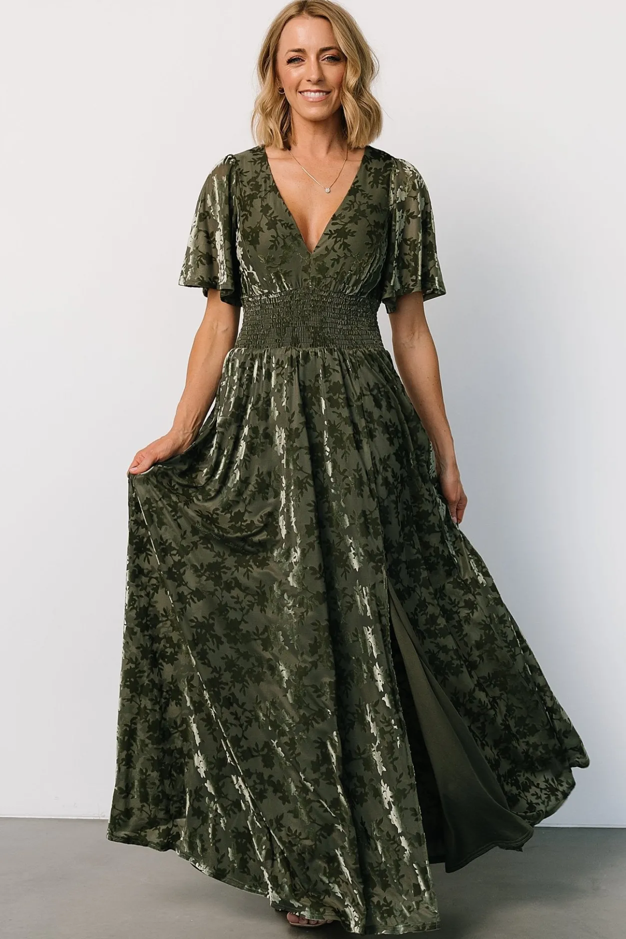 Discount Baltic Born Veronica Velvet Maxi Dress | Dark Sage DarkSage
