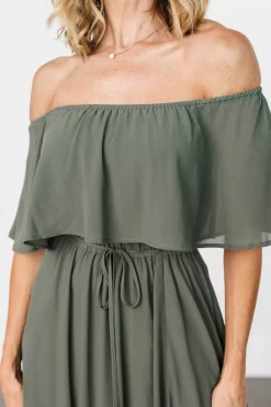Outlet Baltic Born Victoria Off Shoulder Maxi Dress | Dark Sage DarkSage