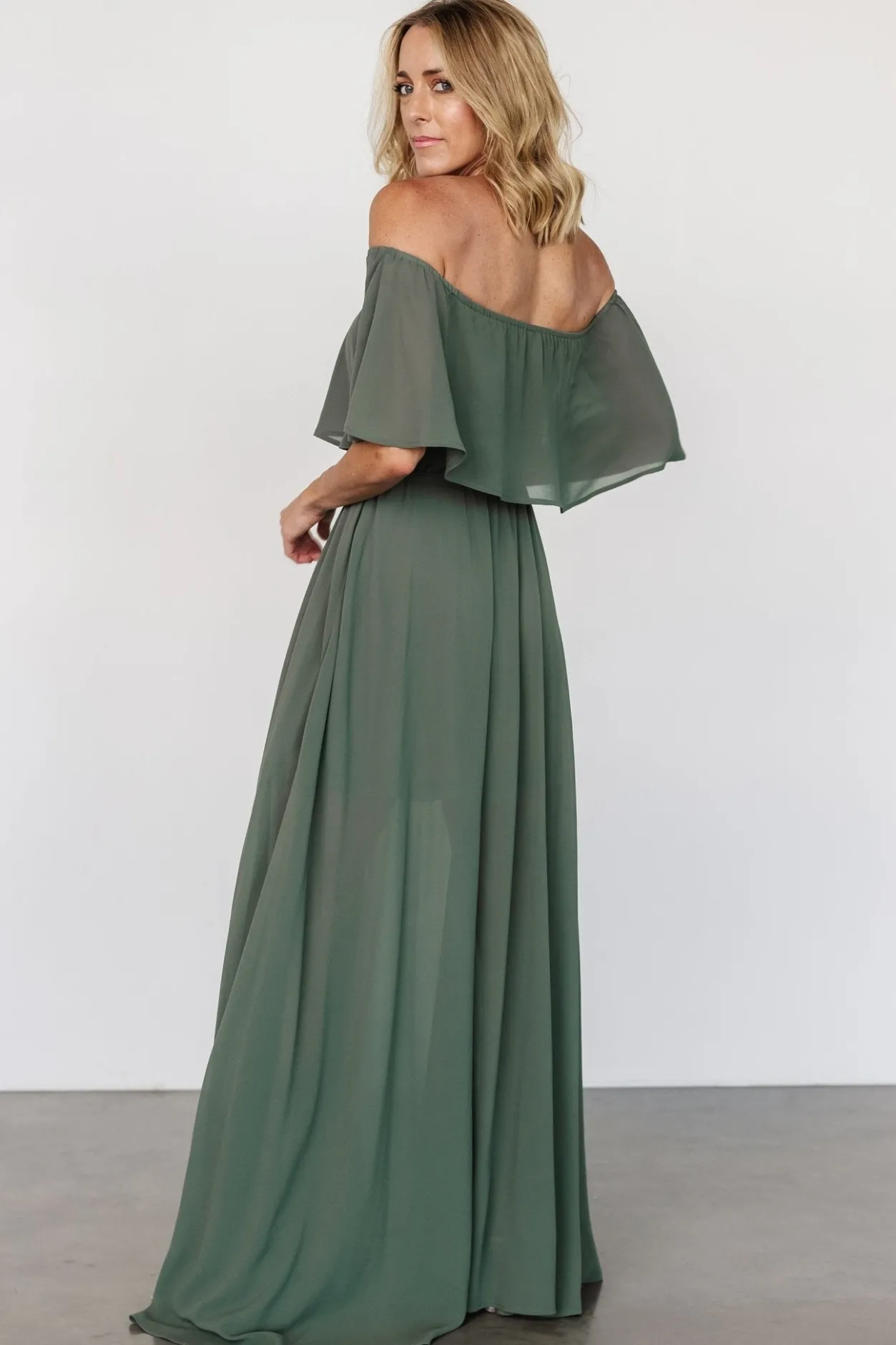Outlet Baltic Born Victoria Off Shoulder Maxi Dress | Dark Sage DarkSage