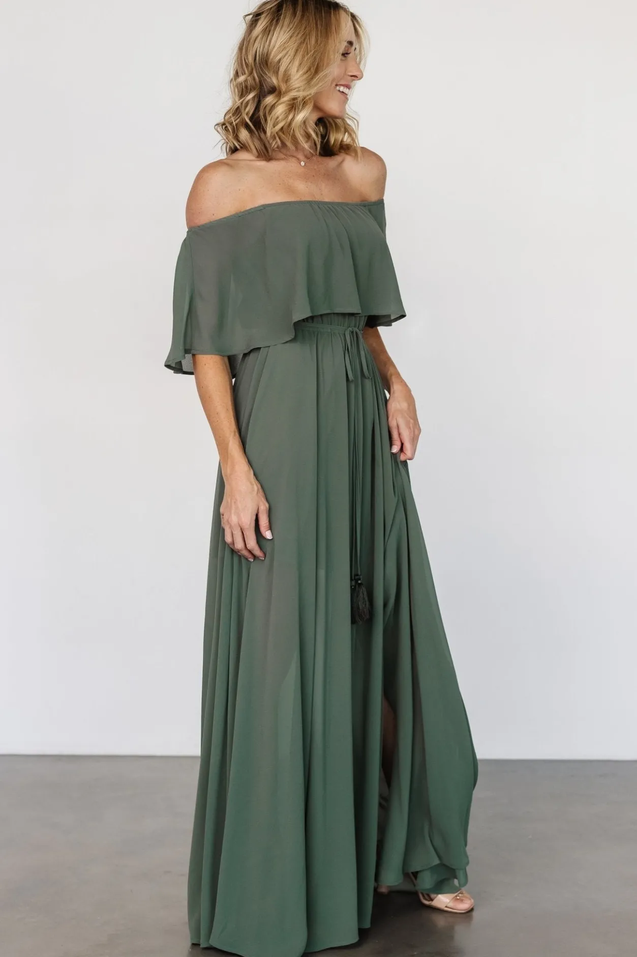 Outlet Baltic Born Victoria Off Shoulder Maxi Dress | Dark Sage DarkSage