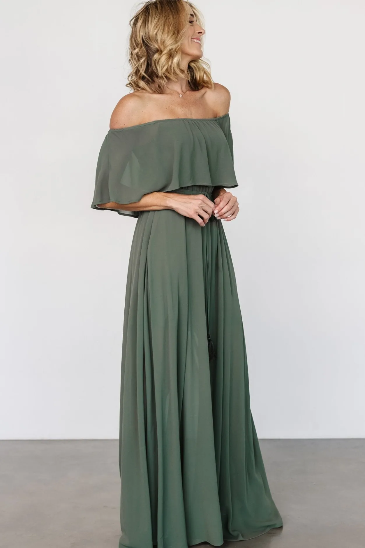 Outlet Baltic Born Victoria Off Shoulder Maxi Dress | Dark Sage DarkSage