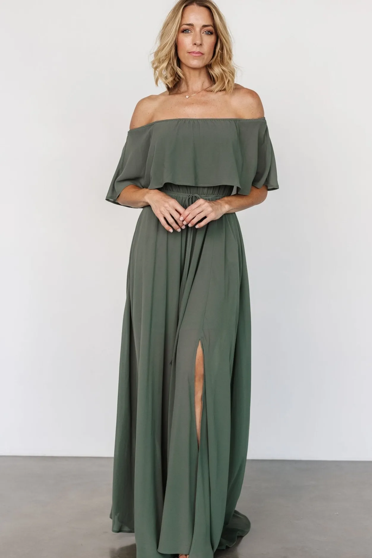 Outlet Baltic Born Victoria Off Shoulder Maxi Dress | Dark Sage DarkSage