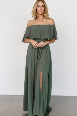 Outlet Baltic Born Victoria Off Shoulder Maxi Dress | Dark Sage DarkSage