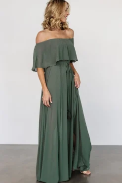 Outlet Baltic Born Victoria Off Shoulder Maxi Dress | Dark Sage DarkSage