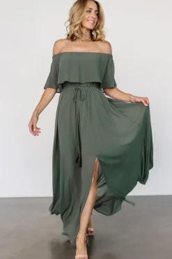 Outlet Baltic Born Victoria Off Shoulder Maxi Dress | Dark Sage DarkSage