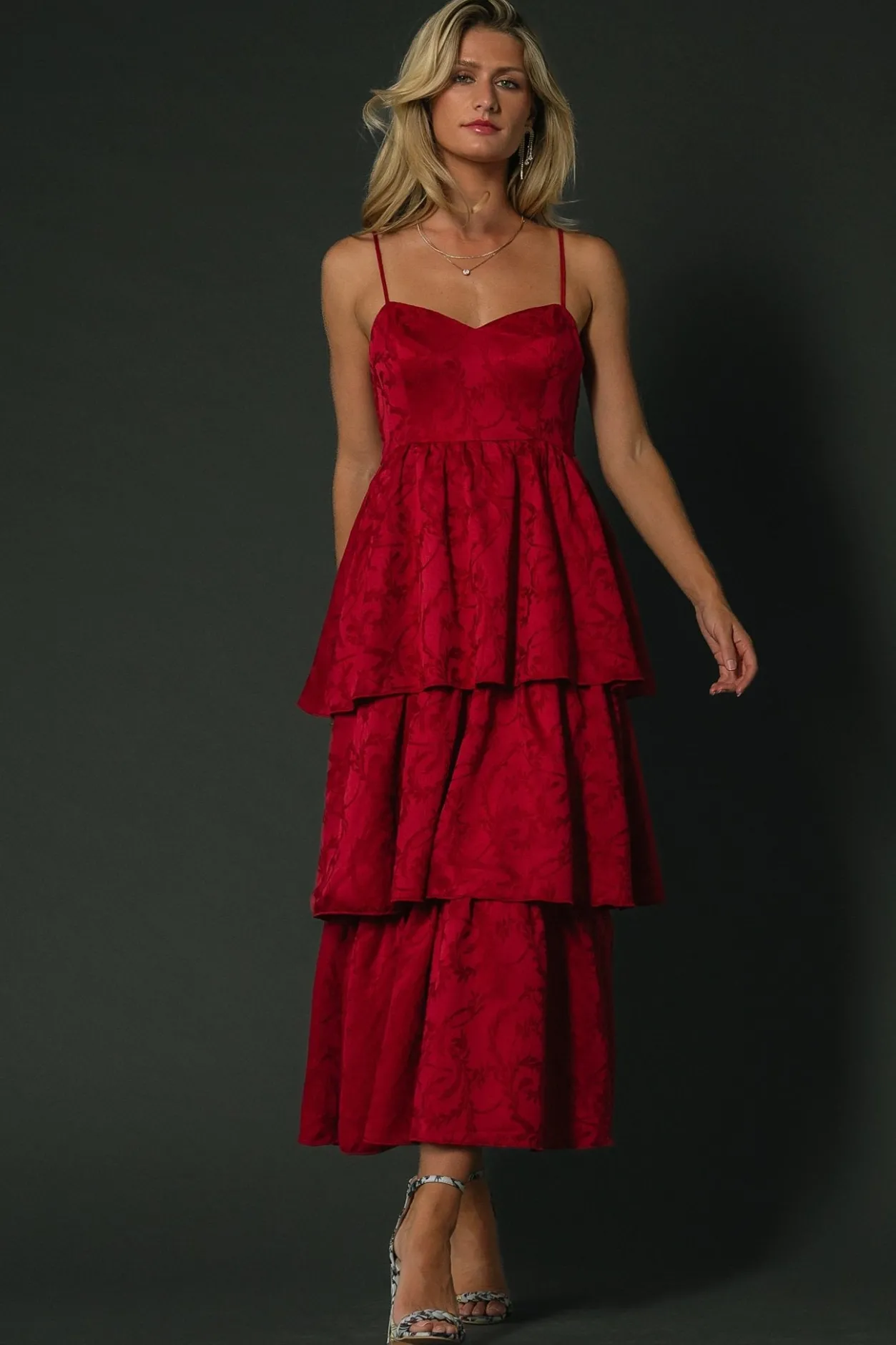 Fashion Baltic Born Violetta Embossed Tiered Dress | Deep Red DeepRed