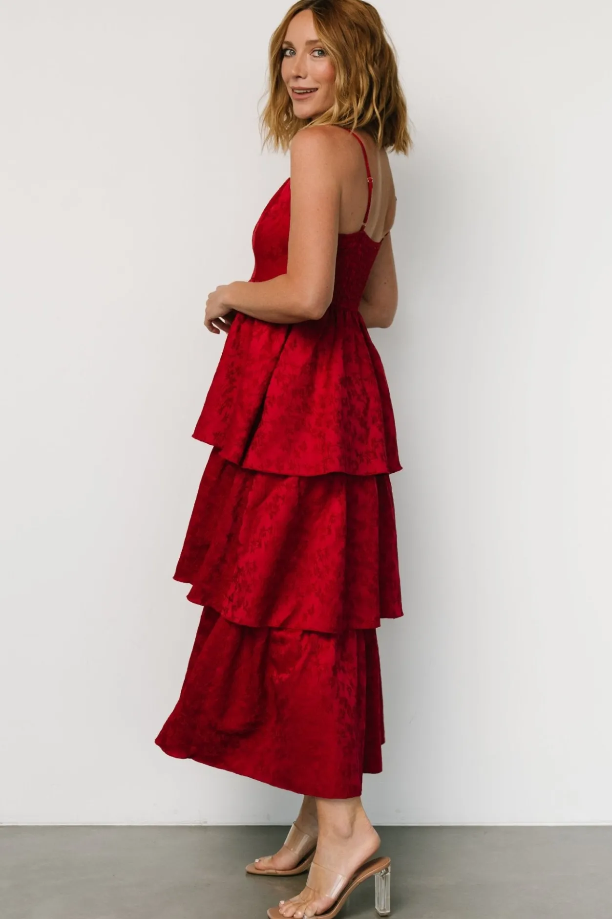 Fashion Baltic Born Violetta Embossed Tiered Dress | Deep Red DeepRed