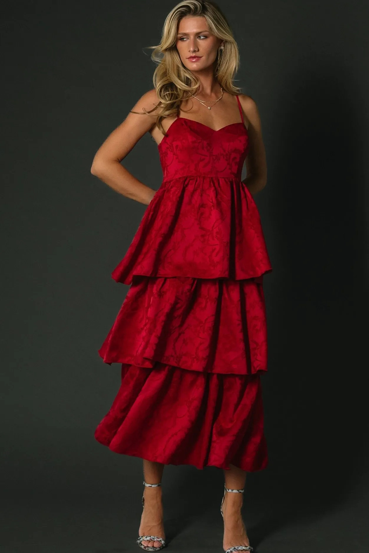Fashion Baltic Born Violetta Embossed Tiered Dress | Deep Red DeepRed