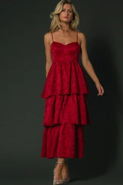 Fashion Baltic Born Violetta Embossed Tiered Dress | Deep Red DeepRed