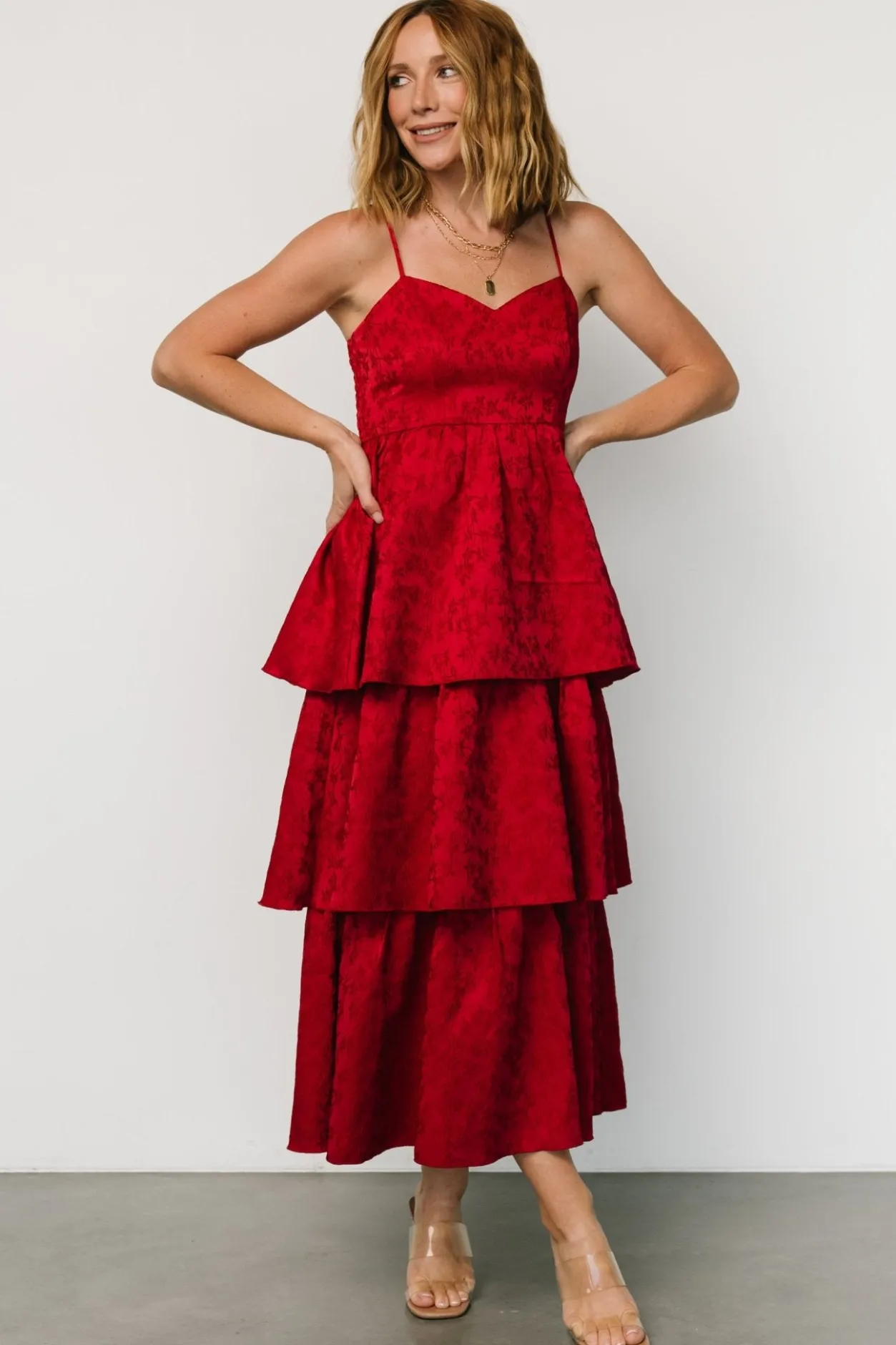 Fashion Baltic Born Violetta Embossed Tiered Dress | Deep Red DeepRed