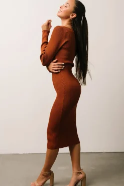 Discount Baltic Born Waldorf Ribbed Midi Dress | Chestnut