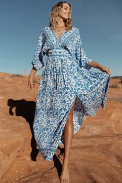 Fashion Baltic Born Watson Kimono Maxi Dress | Blue + White Blue+White