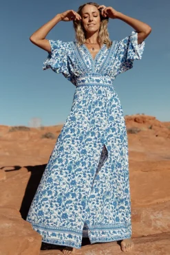 Fashion Baltic Born Watson Kimono Maxi Dress | Blue + White Blue+White