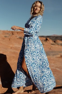 Fashion Baltic Born Watson Kimono Maxi Dress | Blue + White Blue+White