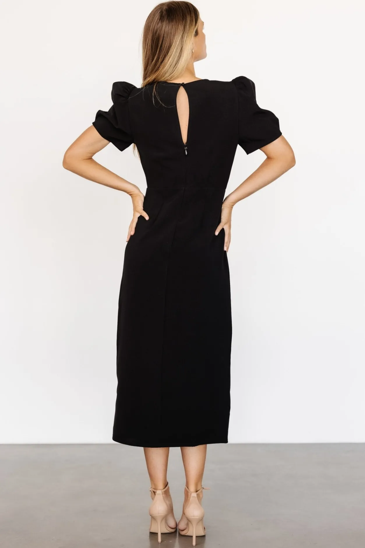 Outlet Baltic Born Younge Puff Sleeve Midi Dress | Black